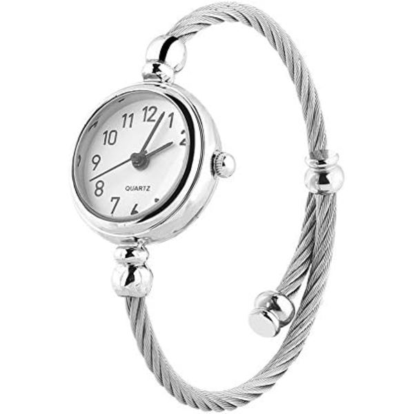 Klockor för kvinnor, kvartsur, analogt runt armband i legering, öppet armband 3