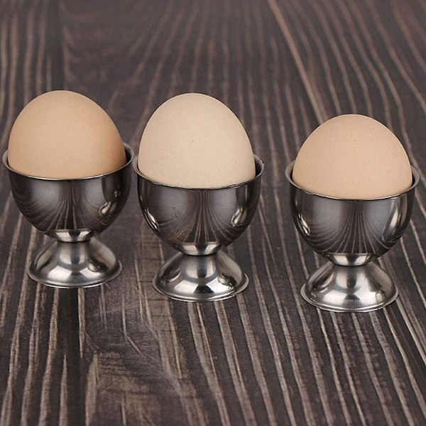 Eggkoppsett i rustfritt stål - Holder for myke kokte egg - 4 egg - Kjøkken Silver