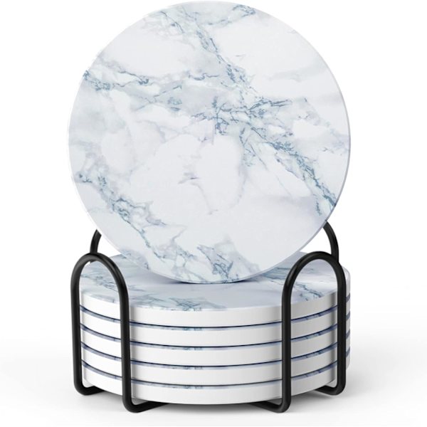 Aluslaatat - Aluslaatat 6 kpl - Marmorialuslaatat Keraamiset - Aluslaatat pidikkeellä ja korkkipohjalla, naisille ja miehille eri kuppeihin, pöydille ja kodin sisustukseen, 4 '' White Marble