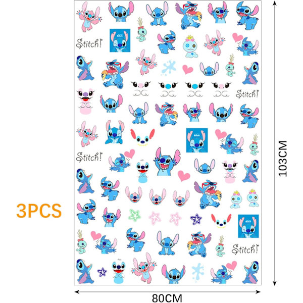 3 st Cartoon Nail Art Stickers，Söt Nail Stickers Nail Stickers Självhäftande 3D Stitch Nail Stickers för Kvinnor Barn Flickor Manikyr DIY eller Nagel