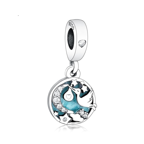 925 Silver Stork & Twinkling Stars Hänge Charm Passar Pandora