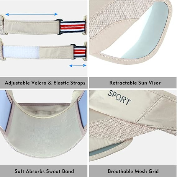 Solskydd för kvinnor Justerbar Retractable Bred Brätte Strandhatt Golf Visor UV-skydd Solhatt Tennis Solhatt Löpkeps Beige