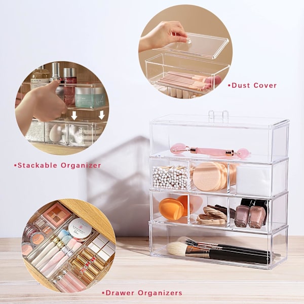 Stablet Kosmetik Organiser Sæt med Låg, Kommode Badeværelse Opbevaringsskuffe Delere Bakke til Skab, Frisørsal