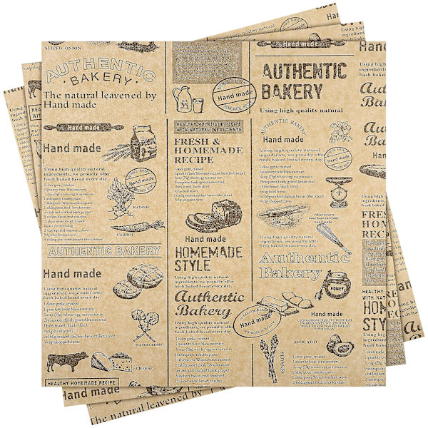 50 ark bruna hantverkspapper, inslagningspapper, bakpapper, luftfritös matinslagningspapper, delikatesspapper dekorativt matpapper