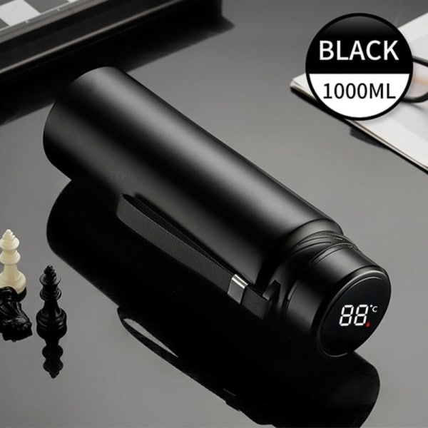 1000ml Smart Termosflaske Holder Kold og Varmt Vand Temperaturvisning Intelligent Termos til Vand Te Kaffe Vakuumflasker - 1000ML Black