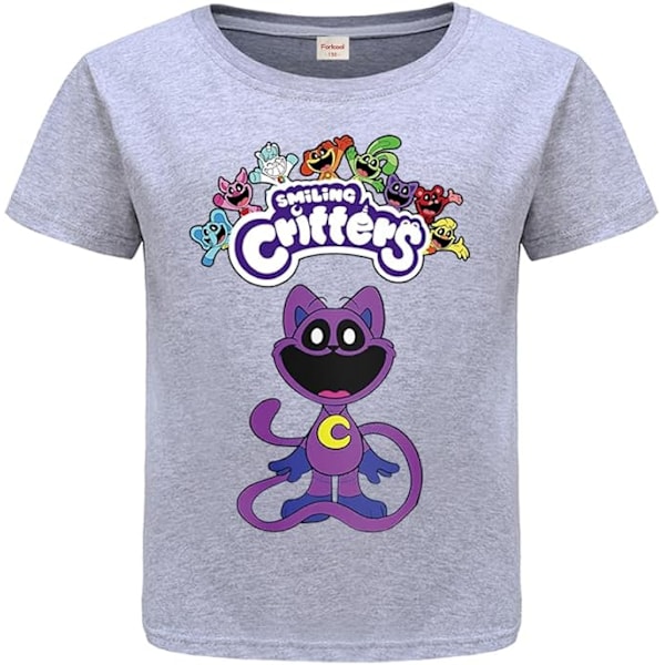 Leende Critters T-shirt för barn Sommar Bomullstopp Tee (grå) (120 cm lång)