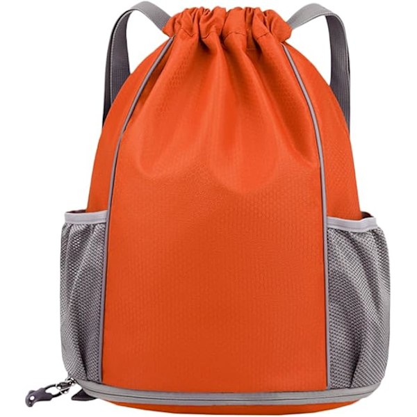 Gym Bag String Swim PE Bag Sport Gym Drawstring Bag Vattentät Drawstring Sport Bag med Ytterficka med Dragkedja för Sport Strandsemestrar Simning Resor Orange