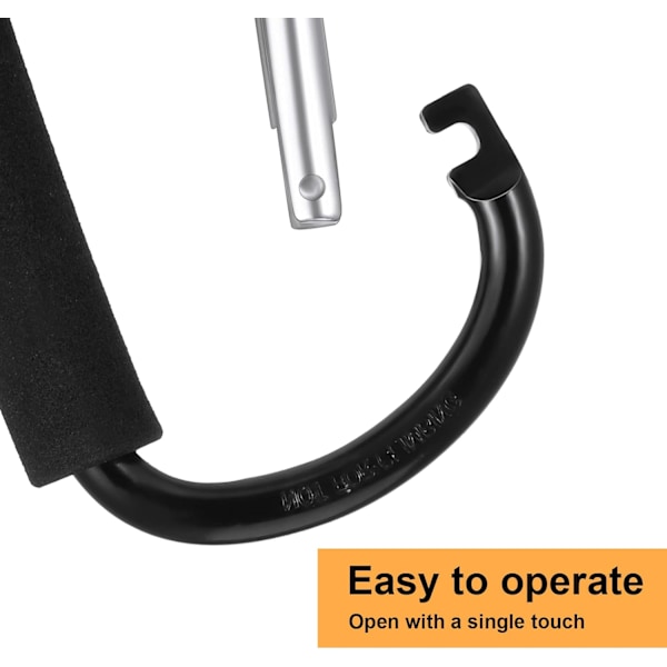 2 Pak Buggy Clips Barnevognskroge Stroller Karabiner, 6.3” Sort Pushevogns Krog Clip, Universal Stor Babyvogn Krog Buggy Krog Stroller