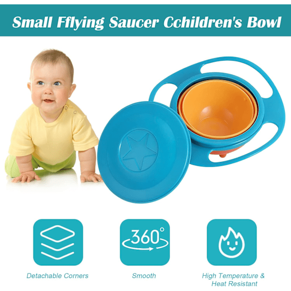 Gyro Bowl Anti Spill Bowl Smooth 360 Degrees Dining Entertaining, Bowl Sets,Toddler Bowls, Non Spill Feeding Toddler, 360 Rotation Gyroscopic Bowl Blue