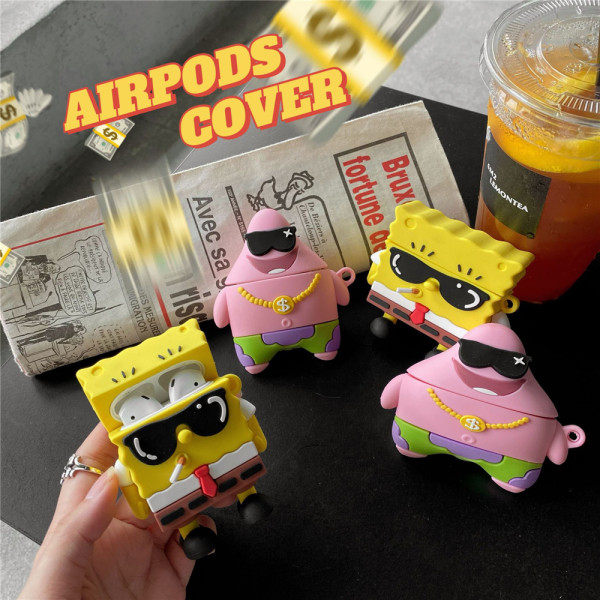 Söt Silikonfodral för Airpods Hörlurar Kompatibel med AirPods 1/2 3 Pro Skyddande Fodral SpongeBob SquarePants Pro Pai Daxing 3rd Generation