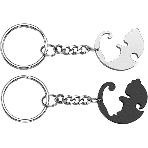 Par Keyrings Yin Yang Kat Nøglering Rustfrit Stål 2 stk Puslespil Katte Nøglering til Ham og Hendes Venner Valentinsgave