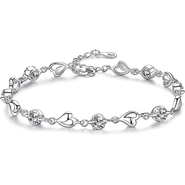 Dam Silver Armband, 925 Sterling Silver Hjärta Armband