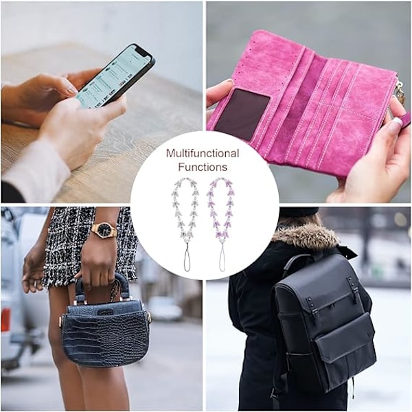 2 st pärlade telefonarmband, kristallfjäril pärlad telefonberlock rem hand handledsrem för telefon nyckelring berlock för kvinnor flickor