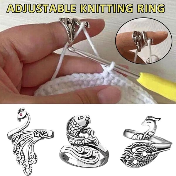 Virka ring Justerbar garnring för virkning Påfågelform Stickning Loop Öppen fingerring för mamma mormor