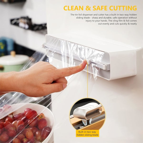 Magneettinen kelmupidike ja -leikkuri, täytettävä kelmu- ja alumiinifolio-pidike ja -leikkuri seinäkiinnitykseen, muovikelmun järjestäjä grey Plastic Lid