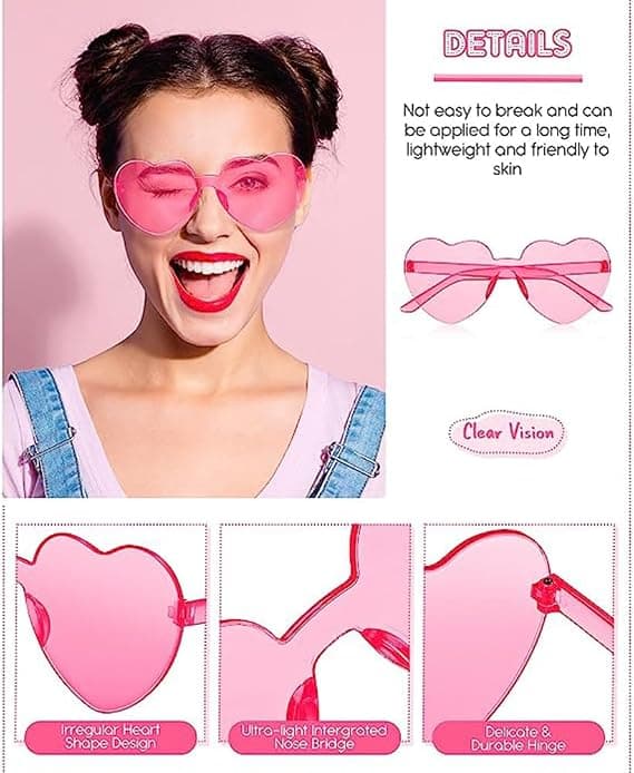 2 Pak Hjerteformede Solbriller Rammeløse Hjerteformede Briller Mode Hjerteformede Stilfulde Solbriller Kvinder Briller Pink