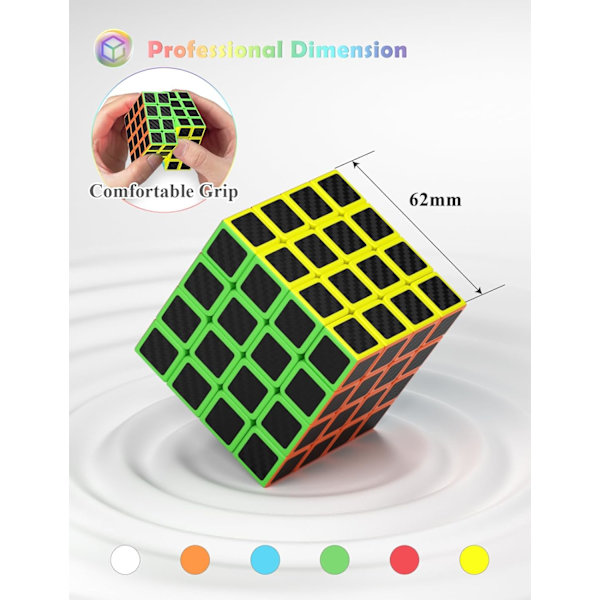 Nopeuskuutio, Magic Puzzle Cube Super-kestävä hiilikuitu tarra kirkkailla väreillä lapsille 4x4x4