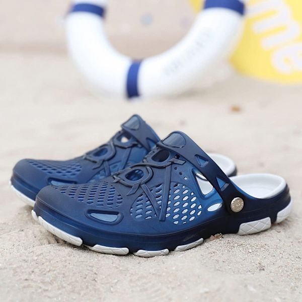 Mænds Træsko Have Sandaler Letvægts Have Træsko til Mænd Sommer Sliders Casual Mules Udendørs Pool Strand Blå Sort 8.5UK