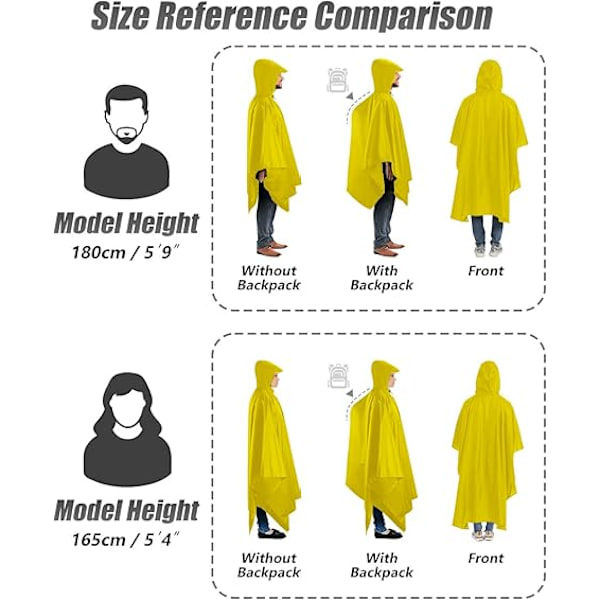 Vattentät Poncho Vuxen, Återanvändbar Regnponcho Vuxen Vattentät Poncho Vattentät Vuxen Lätt Vattentät Regnrock för Utomhus Vandring Camping Yellow