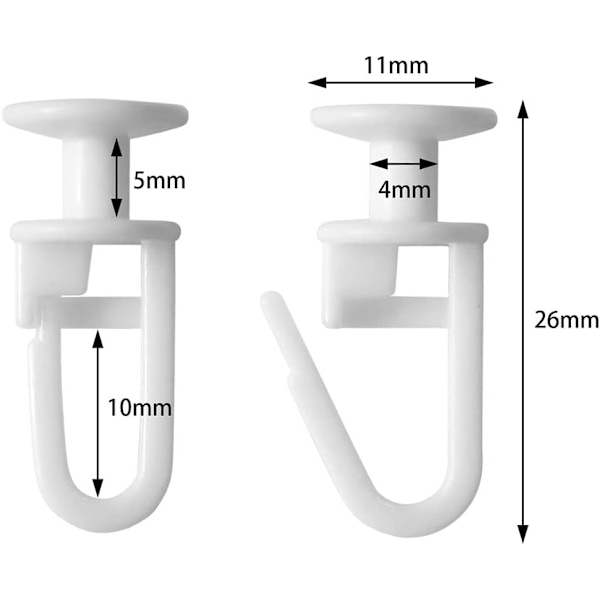 100 stk Gardin Glide Glider Skinner Gardin Glide med Foldbare Kroge Gardinskinne Glide Kroge til 11 mm