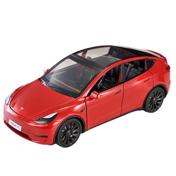 Lekebil i legering for Tesla Model Y, støpt modell Y med lyd og lys, hvit