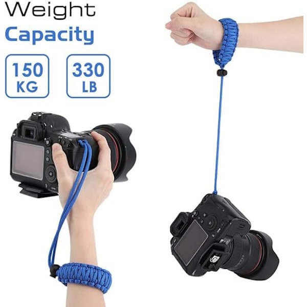 Universell flätad rem för videokamera (2-pack) – Justerbar Paracord bekväm utomhusaktivitet fläkt överlevnad och äventyrsarmband One Size Black & Blue