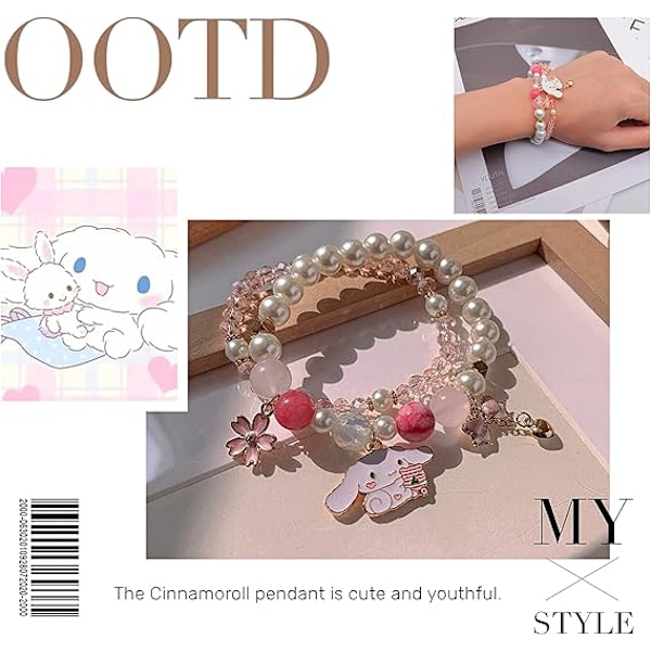 Cinnamoroll Krystalperle Armbånd, Sød Tegneserie Krystalperle Elastisk Armbånd til Piger & Damer, Lille Frisk Enkel Sød Tegneserie Yugui Hund Armbånd
