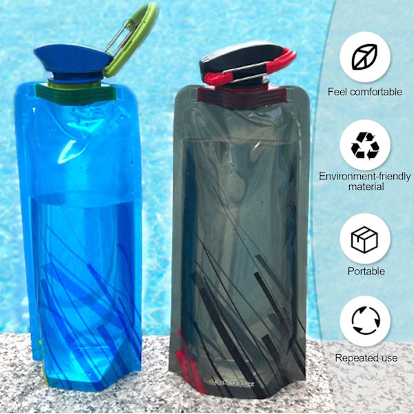 700 ml stor hopfällbar vattenflaska helt hopfällbar lagerflaska, bärbar vattenflaska för löpning cykling utomhus, 3-pack