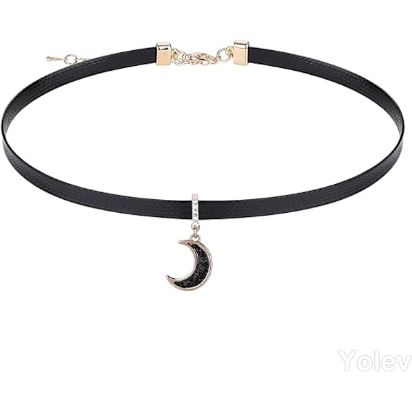 Musta Nahkainen Choker-Kaulakoru Naisille Musta Kauluskaulakorut Gootti Gootti Choker-Kaulakoru Korut Lahja Naisille Tytöille Moon Pendant