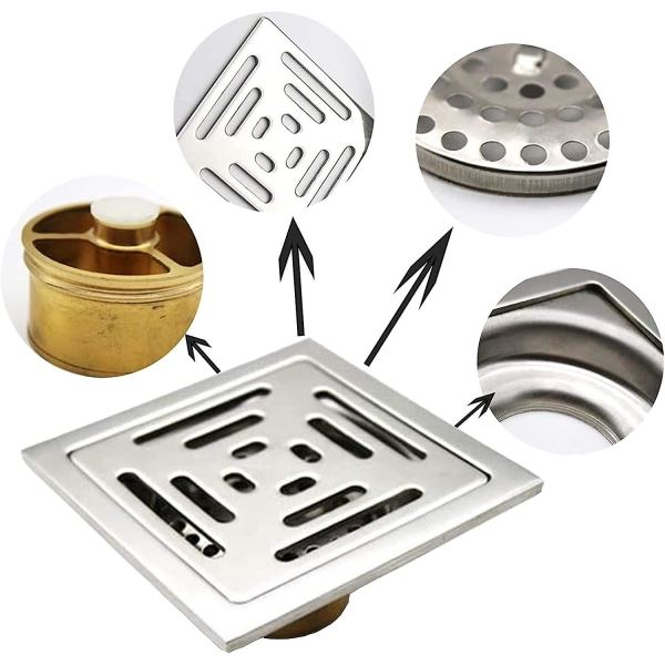 1 stk Gulvafløb 100x100 Inox Gulvafløb 100mm Badeværelsesgulvafløb Sølv Tyk Rustfrit Gulvafløb Til Anti-Lugt, Anti-Tilstopning Badeværelse, Køkken