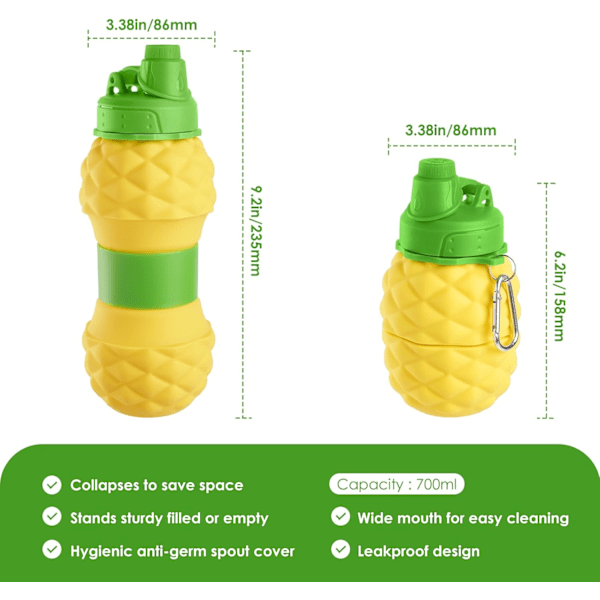 Hopfällbar vattenflaska i silikon, 700 ml hopfällbar vattenflaska, bärbar resevattenflaska BPA-fri läcksäker dryckesflaska
