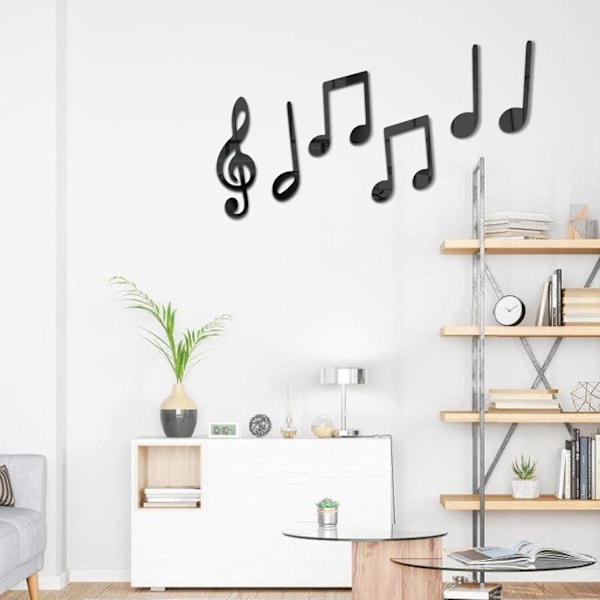 Musiikkihuomautus Tarrat | Paketti 6 Akryylimusiikki Seinäkoriste Tarra Tarrat, Luova Musiikkihuomautus Seinätarra, Liimapeili Black