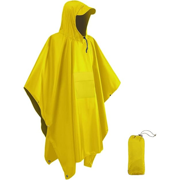 Vattentät Poncho Vuxen, Återanvändbar Regnponcho Vuxen Vattentät Poncho Vattentät Vuxen Lätt Vattentät Regnrock för Utomhus Vandring Camping Yellow