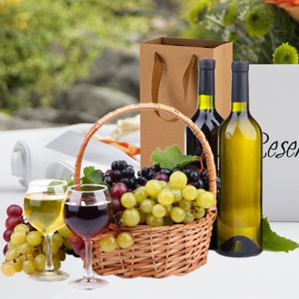 12 stk. Vin Gaveposer Enkeltflaske, Vinflaske Gaveposer, Robust Genanvendelig Kraftpapir Vinbærepose med Håndtag til Jubilæer, Fest, Jul Brown