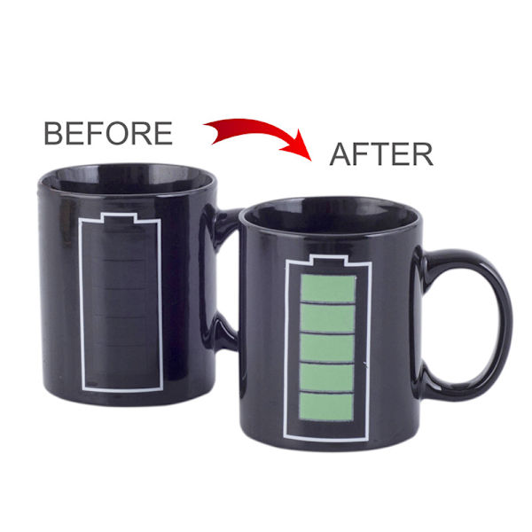 Färgförändrande känslig rolig mugg 11oz, Keramisk uppvärmd kaffemugg av nyhet Batteriladdningsdesignmugg, Coola muggar