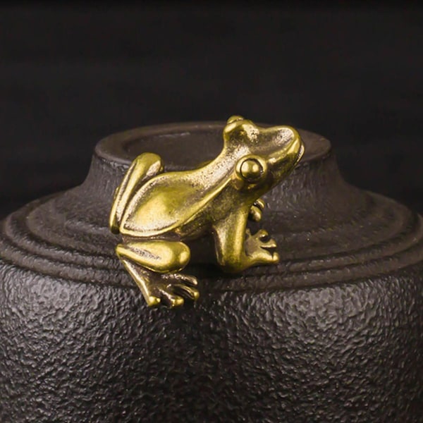 Bronze Skulptur Antik Massiv Messing Smuk Lille Frø Skulptur Til Samling