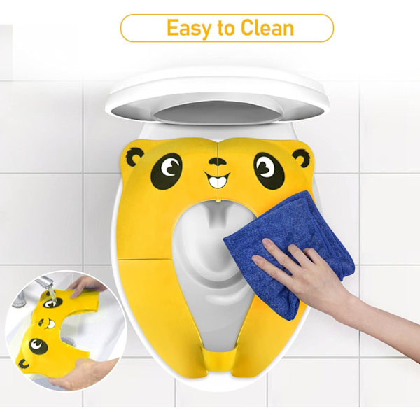 Rejse-Toilettræningssæde til Småbørn, Bærbar Toilettræningssæde til Børn, Foldbart Toilettræningssæde i ABS-Materiale med 8 Anti-Skrid Sikkerhedspuder og 1 Bærepose Yellow Panda