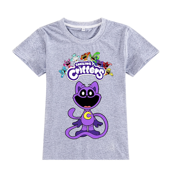 Leende Critters T-shirt för barn Sommar Bomullstopp Tee (grå) (120 cm lång)