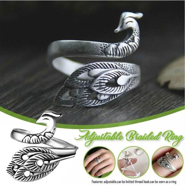 Virka ring Justerbar garnring för virkning Påfågelform Stickning Loop Öppen fingerring för mamma mormor