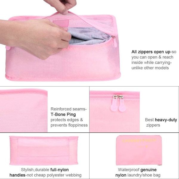 Matkatavaroiden järjestäjäpakkauspussit, 6 kpl matkatavaroiden pakkauspalojen setti vaatteiden matkatavaroiden järjestäjille Säilytyspussit Pink