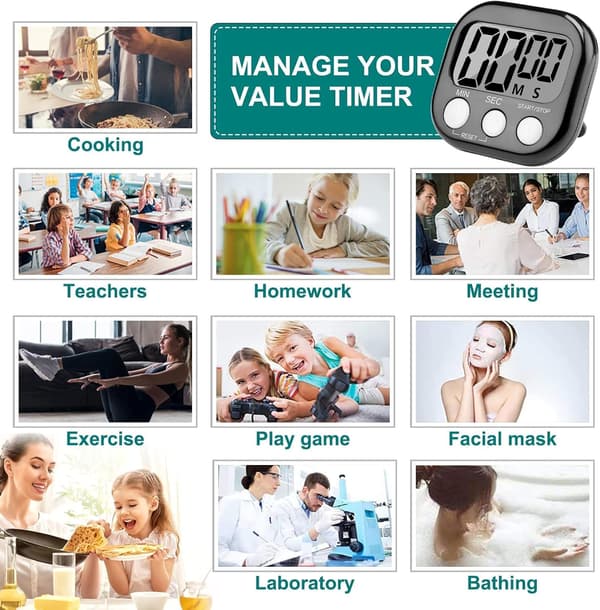 Magnetisk Timer, Digital Timer med Høy Alarm for Barn, Tidtaker med Stativ for Studie, Arbeid, Trening, Matlaging