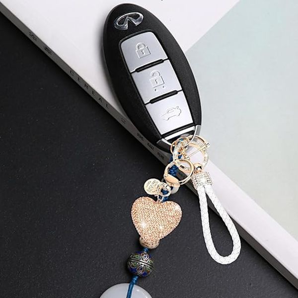 Hjerte nøglering Håndtaske Charms Tilbehør Rhinestone Hjerteform Hjerte Bilnøglekæde Ring Gave til Kvinder Piger Champagne