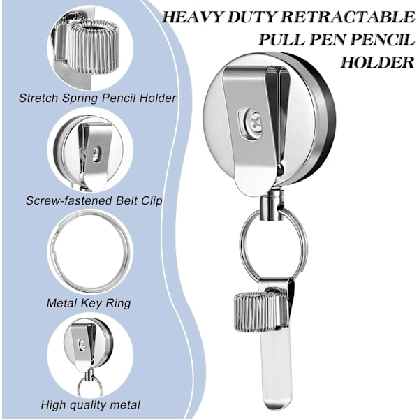 1 stk. Trækbart Penne- og Blyantsholder med Bælteklips og Nøglering Universal Penne-Snore til Tømrere, Arbejdere, Sygeplejersker, Servitricer