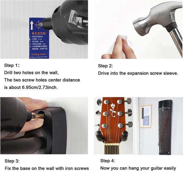 2-pack Gitarrhållare Väggfäste Gitarrhängare, Gitarr Väggfäste Display Fäste Krokar för Elgitarr, Klassisk Akustisk Gitarr, Bas Svart