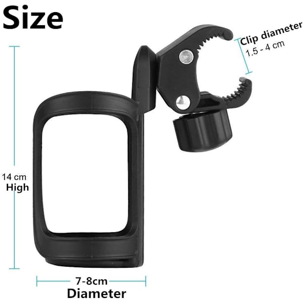 Cykelkopholder 2-pak Baby Barnevognsflaskeholdere 360 Graders Rotation Anti-slip Hurtig Demontering Kop Drikkeholder til Barnevogn Cykel
