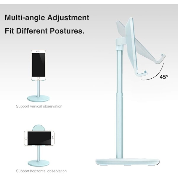 Mobiltelefonstativ, Vinkeljusterbart Stativ for Tablet og Telefonholder for Skrivebord Blue