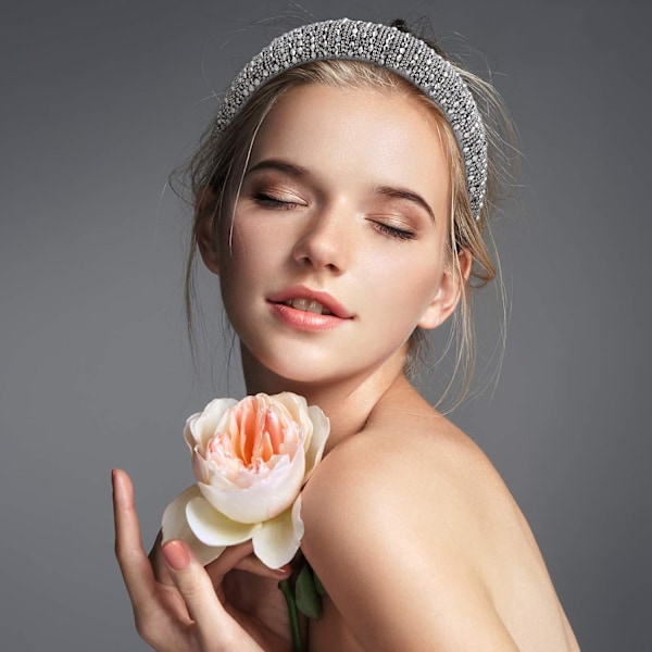 2 stycken kristall-diadem med strass, kristalldekorerat diadem, sammetsfodrat, breda hårband, fest, bröllop, huvudbonad