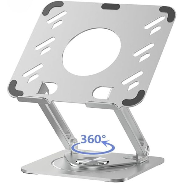 Laptopstativ för skrivbord, justerbart aluminiumstativ med 360° roterande bas, hopfällbar ergonomisk höjare, bärbar hållare kompatibel