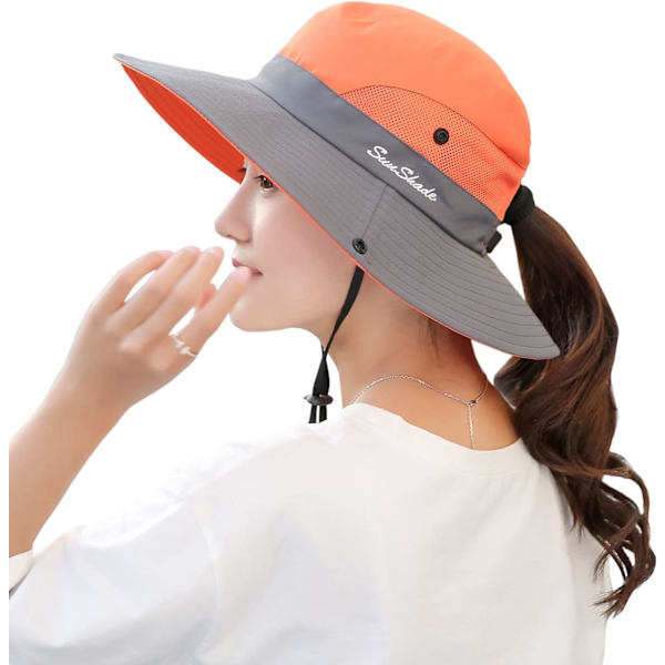Naisten Poninhäntä Auringonhattu UV-Suojaus Taitettava Verkko Leveä Reuna Ranta Kalastushattu Two-color adult—orange