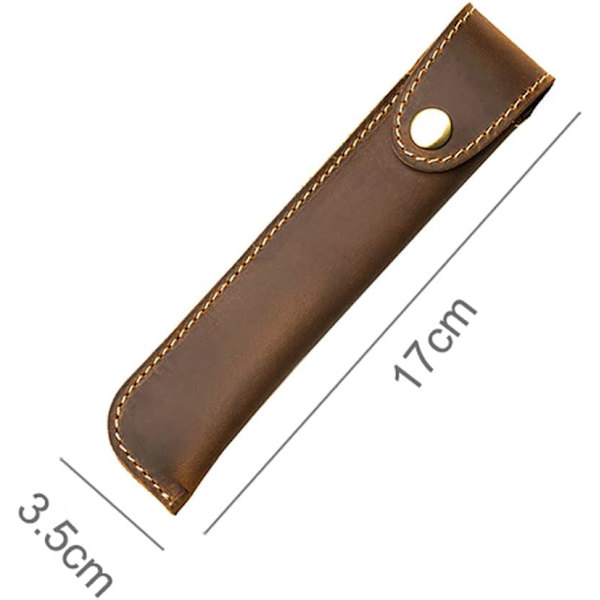 Læder Pen Etui Holder, Beskyttende Pen Etui, Fyldpen Holder Etui, med Metal Knap, Ægte Læder Håndlavet, til Stylus Touch Pen, Kuglepen brown